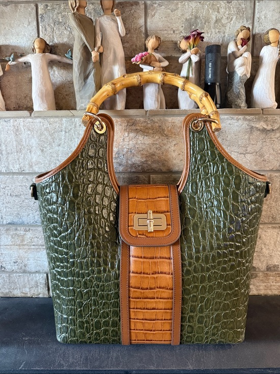 Brahmin Handbags - Brahmin Melora Green Brookhaven Croc-Embossed Bamboo Handle Tote